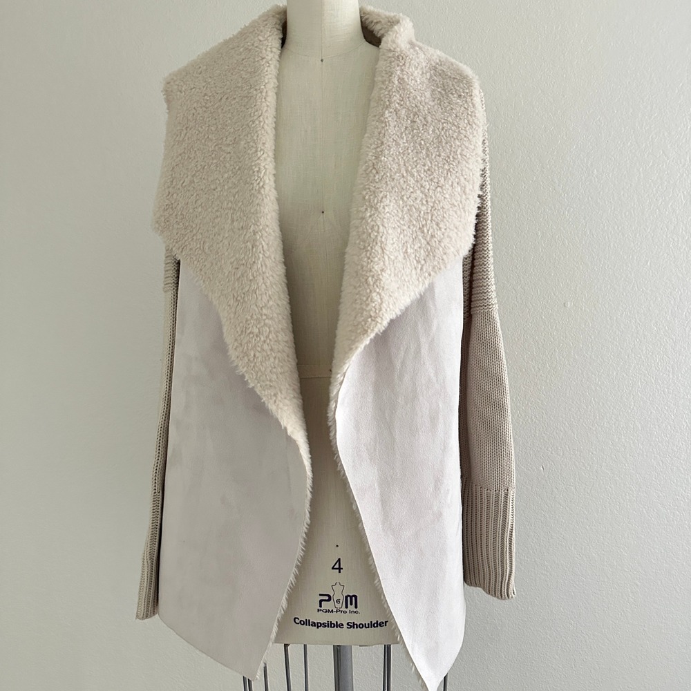 Soft Surroundings Faux Suede Knit Cardigan Jacket Womens S Cream Mixed Media